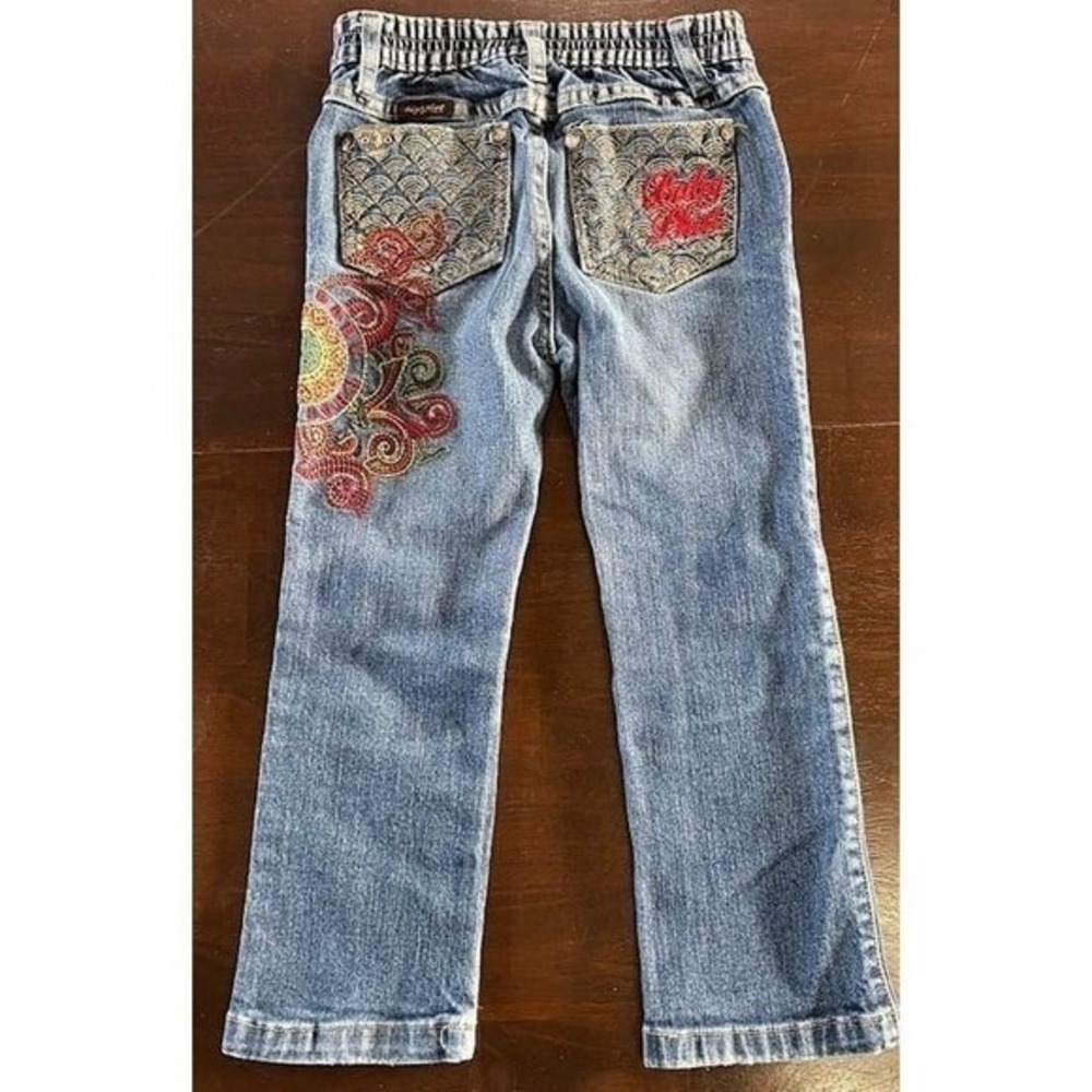 Baby Phat Girlz Embroidered Jeans Kids Size 4‎ Blue Denim Y2K Cat Logo Excellent